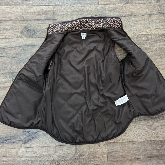 J Crew XS Leopard Zip-up Fall Quilted Puffer Vest Extra Small Brown Animal Print - Picture 2 of 8